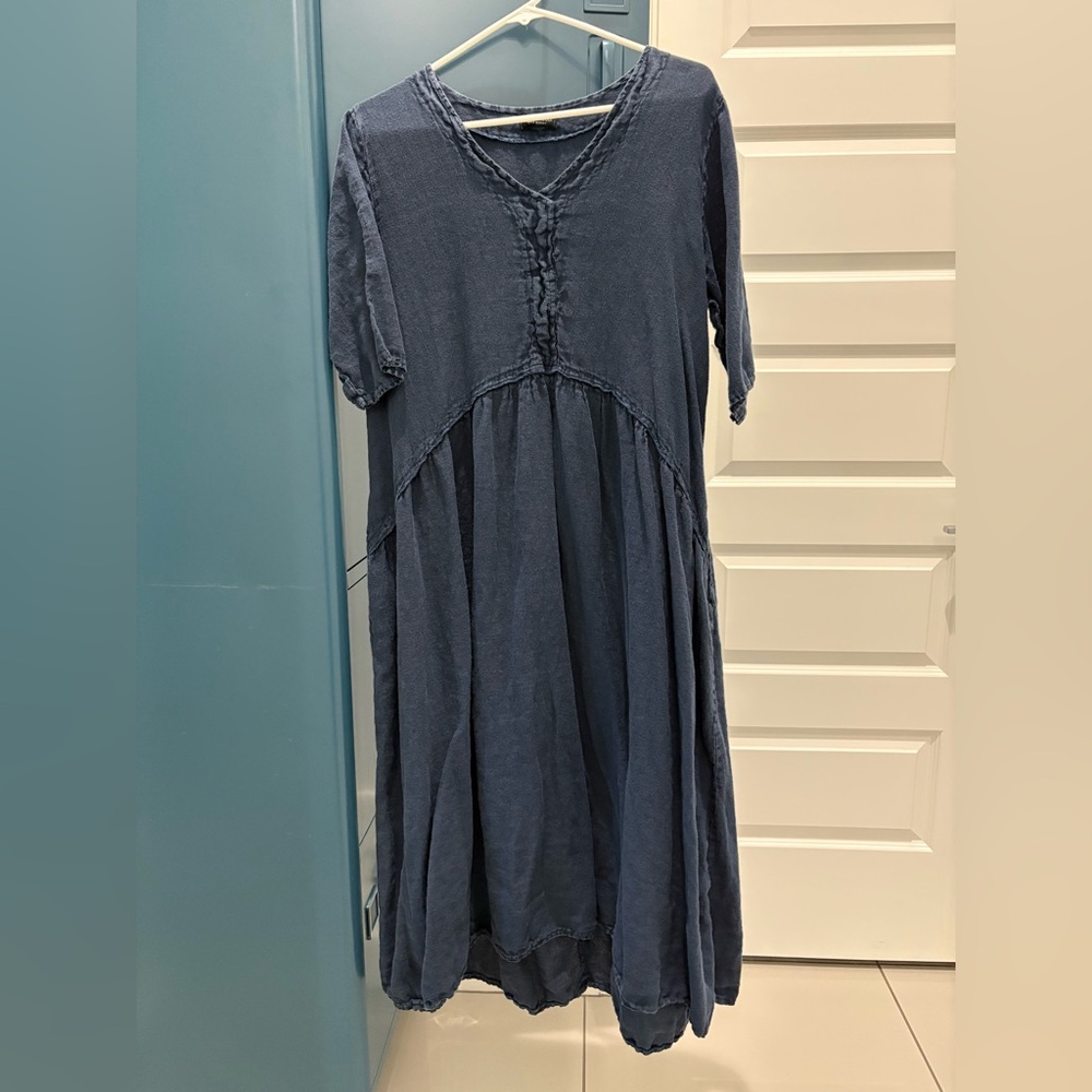 Luca Vanucci Linen Dress XL Navy Blue